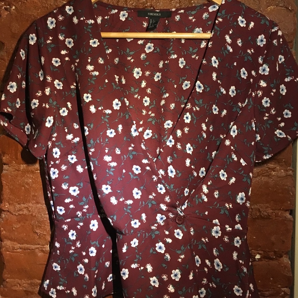 Maroon Silk Flower Blouse